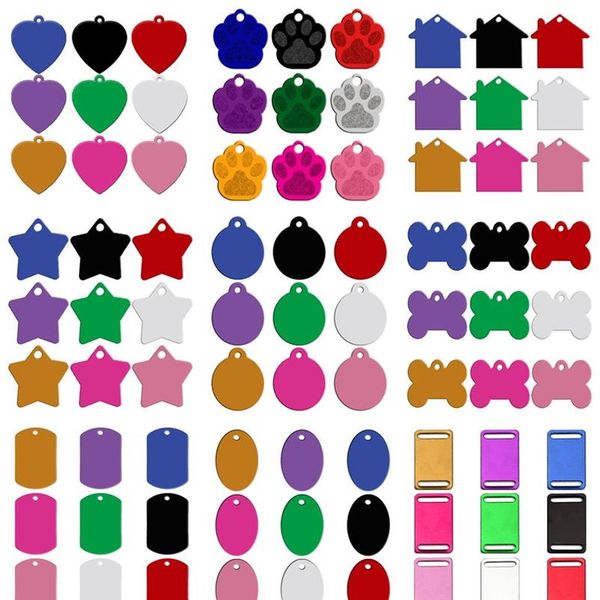 

180pcs/lot custom personalized engraved pet id tag bone paw 9 shapes identification dog cat charm double sided tag mix sqcegm
