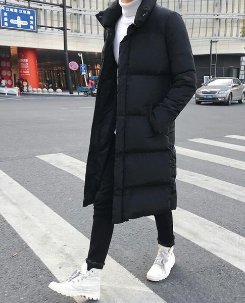 

a16 men's winter long slim cotton coat korean youth solid color new stand collar thicken warm quilted jacket tide1, Black
