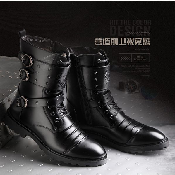 

hair stylist plus velvet zip hose warm snow boots leather high-waisted special forces rivet martin boots fashion lady shoes -40, Black