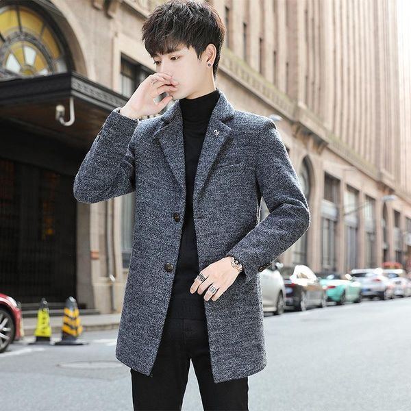 

2020 new style korean-style trend woolen coat men autumn and winter coat short autumn woolen jacket men's wear handsome1, Black