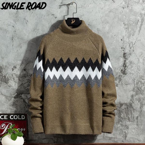 

singleroad mens turtlenecks sweater men 2020 winter high collar vintage sweaters harajuku korean turtleneck khaki sweater men1, White;black