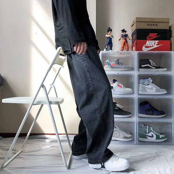 

plus size 5xl men's loose black blue straight pants punk gothic baggy homme cargo autumn winter jeans biker denim trousers