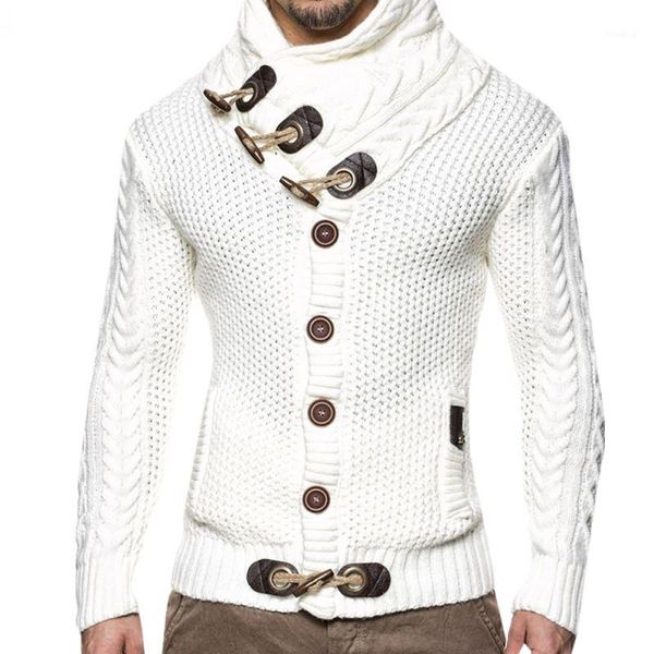 

men's cardigan thick sweater hedging tutleneck slim front button knitting jumper autumn winter warm pollover casual male coats1, White;black