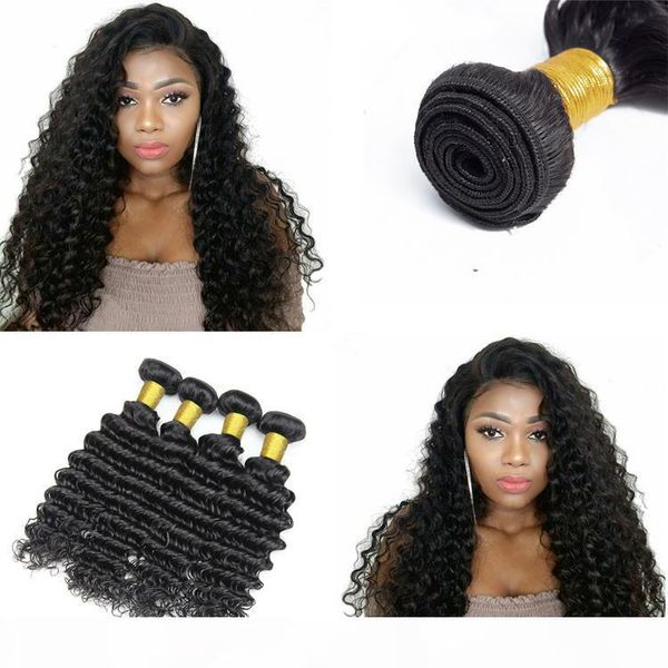 

100 unprocessed virgin human hair bundles natural color malaysian deep wave virgin remy human hair bundles double weft xiuyuanhair, Black