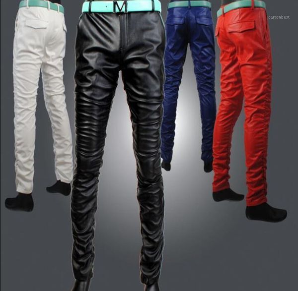 

men's pants big size personality fashion motorcycle faux leather mens feet plus velvet pu trousers for men pantalon homme1, Black