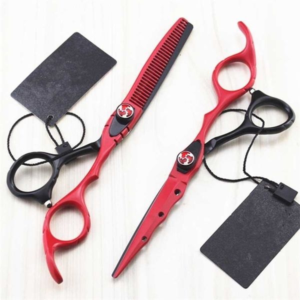 professionale Giappone 440c 6 '' rosso forbici per tagliare i capelli taglio di capelli diradamento barbiere makas taglio cesoie per capelli parrucchiere 220125