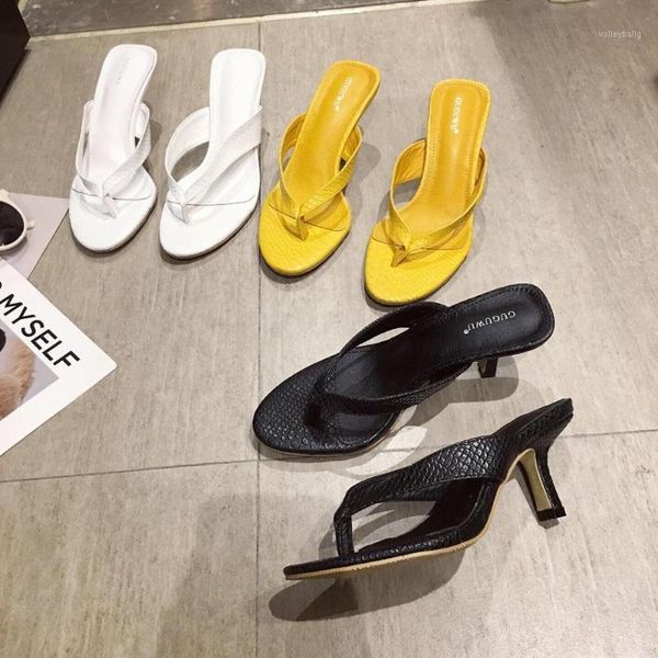 

serpentine pattern clip toe slippers stiletto high heels flipflops shallow slides skidproof korean trendy beach shoes women1, Black
