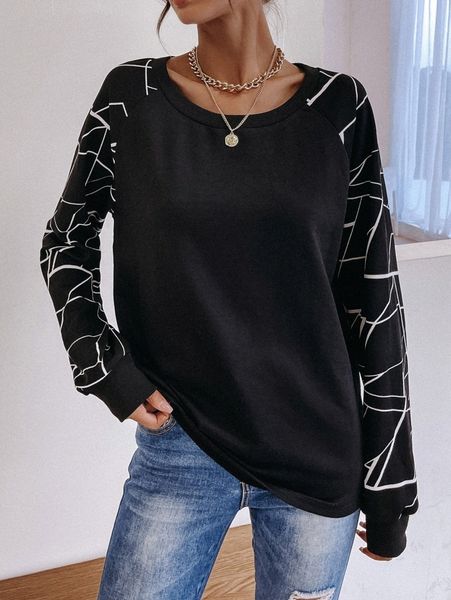 

geo print raglan sleeve sweatshirt v21r#, White;black