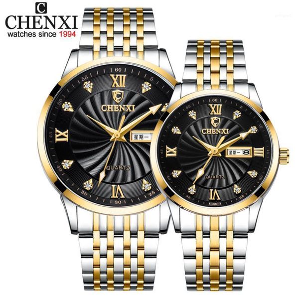 

wristwatches chenxi couple watches women or men quartz date week clock female waterproof montre femme1, Slivery;brown