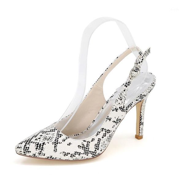 

high heels snakeskin slingback shoes women pointed toe back buckle strap evening prom party dress pumps1, Black