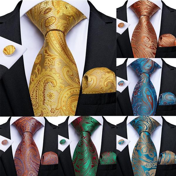 

paisley red green blue silk quality gold wedding tie for men hanky cufflink business gift set dibangu designer party 1tbd, Black;gray