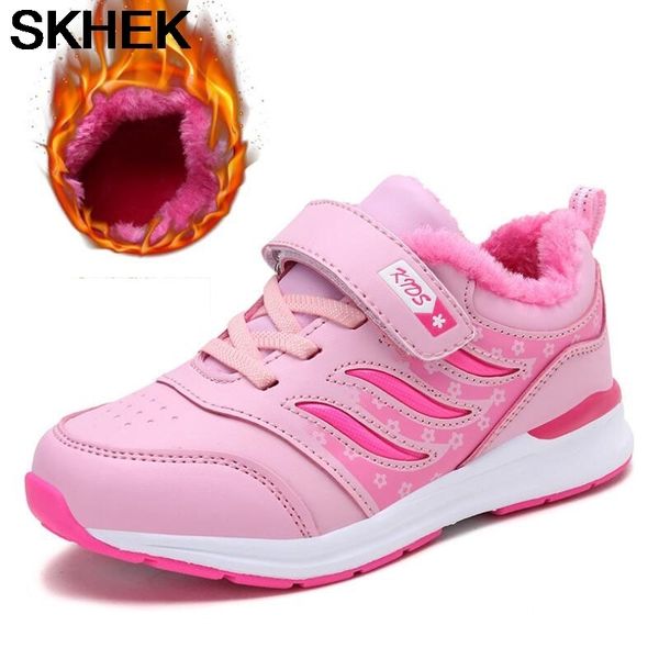 

warm skhek winter plush children padded cotton boys girls shoes slip kids sports non-slip sneakers 256, Black;red