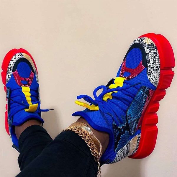 

women's sneakers mesh lace up women shoes fashion colorful snake casual female sneakers flat platform ladies footwear new 201109, Black