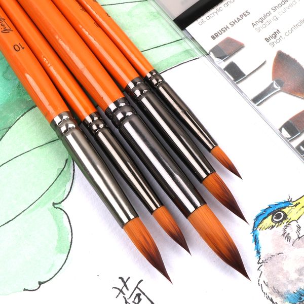 

nylon hair beginner hand-painted professional watercolor pen student drawing pointed round head 5 sets of acrylic gouache, Black;red