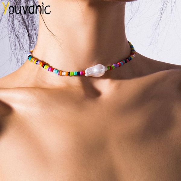

youvanic ручной радуга бусина choker ожерелье pearl ключица цепь для женщин богемской шеи воротника collier мода ювелирных изделий 2493, Golden;silver