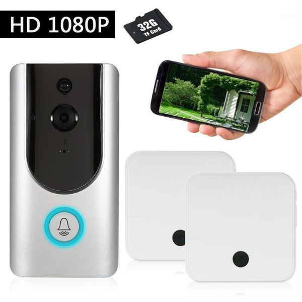 

hd 1080p wifi smart wireless security doorbell visual intercom recording video door phone night vision + wireless doorbell chime1