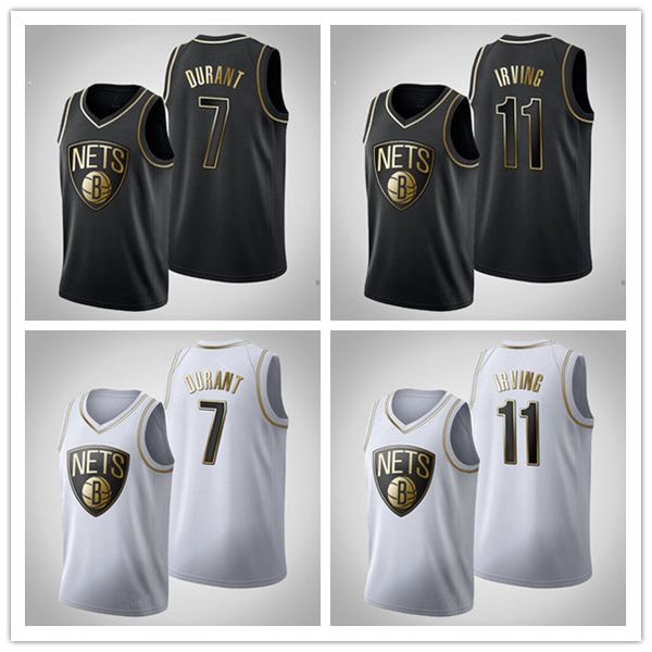 

brooklyn nets men kevin durant kyrie irving golden edition basketball jersey, Black