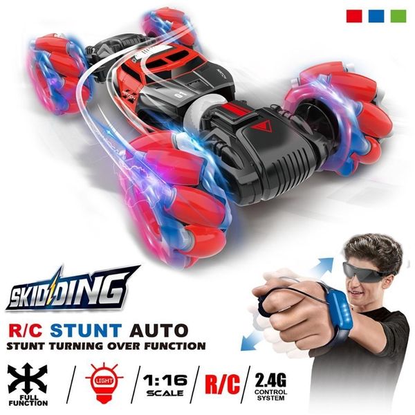 

goolrc 4wd rc stunt car watch gesture sensor control deformable electric rc drift car transformer car toy for kid with led light y200413