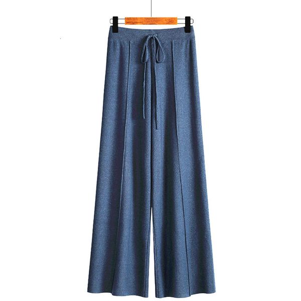 

new 2021 autumn winter thick straight women female drawstring loose knitted wide leg pants casual trousers ih4n, Black;white