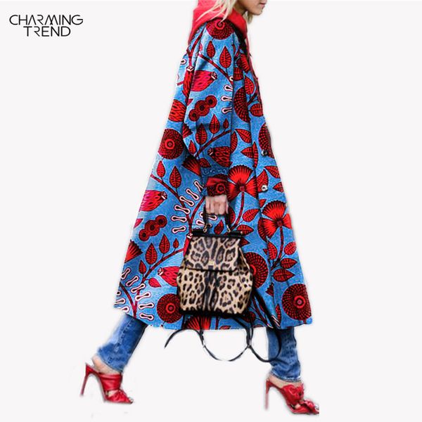 

women's chic ethnic printed flower ladies long coat winter lapel cotton vintage fashion female outwear jacket, Tan;black