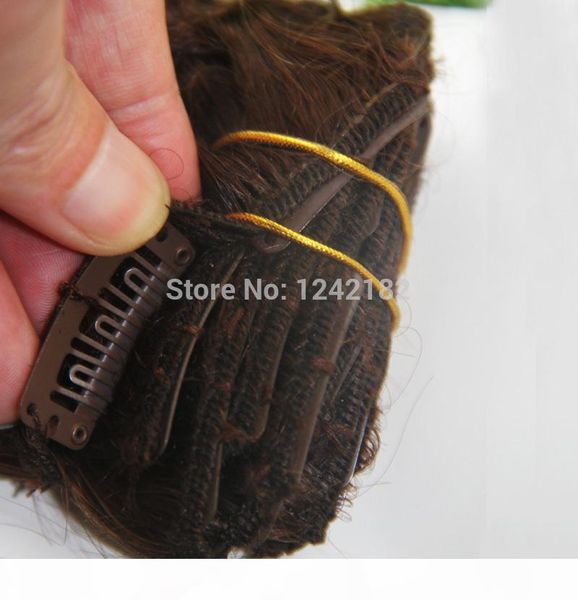 

100g brazilian virgin raw curly clip in human hair extensions 7pcs full head natural black afro curly clip in hair medium brown120g brazilia, Black;brown