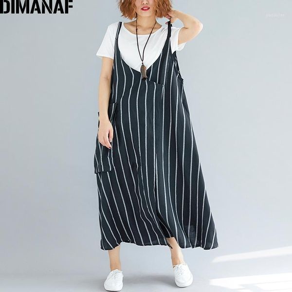 

dimanaf women dress summer plus size femme sundress sleeveless linen striped black lady elegant vestido long dress thin clothing1, Black;gray