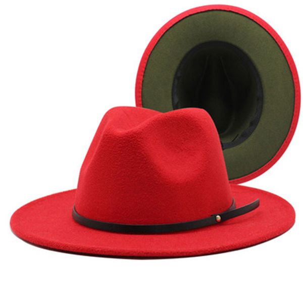 

fedora women hats wide brim different color inside winter hats women men with belt band vintage red green fascinator felted hats, Blue;gray