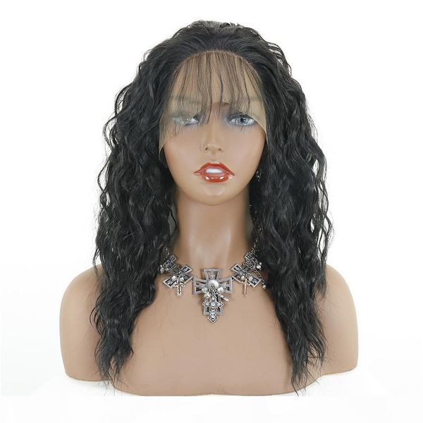 

13x4 black synthetic lace front wigs loose curly hair resistant glueless with natural hairline for women with baby hair, Black;brown