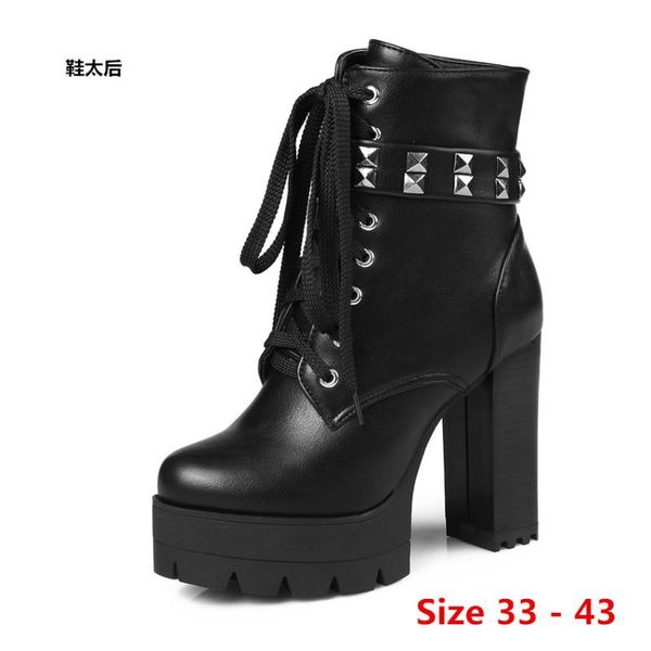 

woman high heel platform boots high heels for women shoes spring autumn ankle boots booties female small big size 33 - 43, Black