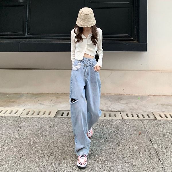 

guuzyuviz blue ripped boyfriend jeans for women high waisted jeans mom hold loose autumn winter denim pants trouser jean femme