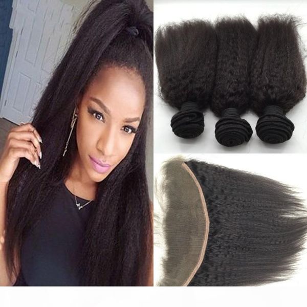 

virgin frontal closure 13x4 malaysian hair lace frontal and bundle part lace frontal kinky straight, Black