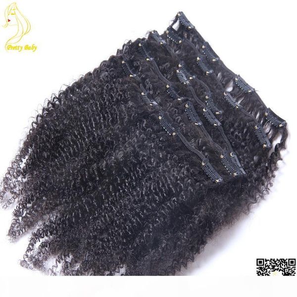

afro kinky curly clip in hair extensions brazilian clip in human hair extensions 7pcs or 9pcs kinky curly clip ins, Black;brown