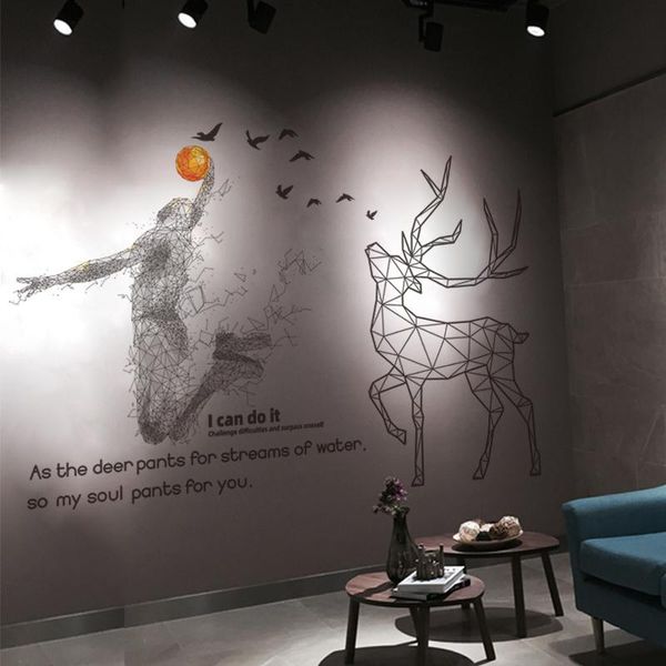 

[shijuekongjian] basketball player wall sticker diy creative deer animal wall decals for living room kids room house decoration