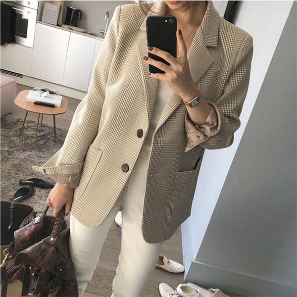 

elegant single-breasted women blazer jacket retro plaid female suit coat work style women outerwear coat 20201, White;black