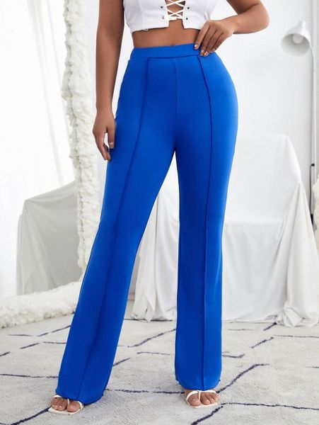 

sxy elastic waist flare leg pants 91pk#, Black;white