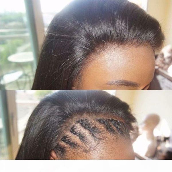 

silky straight wigs with baby hair pre plucked natural hairline straight wigs 100% human hair easy to put ponytail 150% density, Black;brown