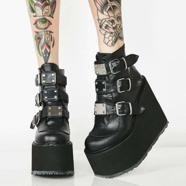 

big 2020 size 43 thick platform autumn winter shoes women fashion punk street ankle boots1, Black