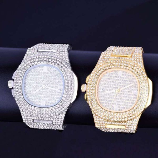 

men's diamond inlaid full high fashion grade hip-hop watch, Slivery;brown