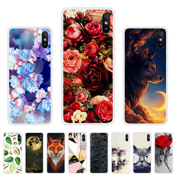 

случаи кремний cute cat животные окрашены телефон для xiaomi реой 9а обложка fundas redmi9a бампера coque soft tpu shell