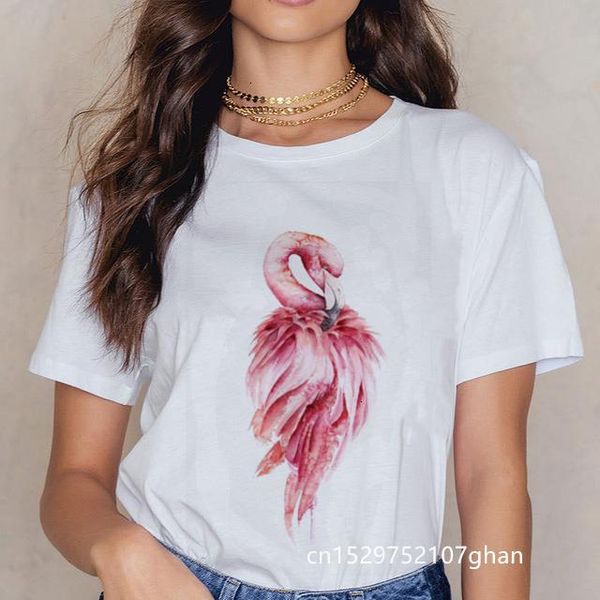 

women t-shirt pink flamingo printed female tropical tshirt cute female harajuku graphic t shirt hawaii o-neck aesthetics, White