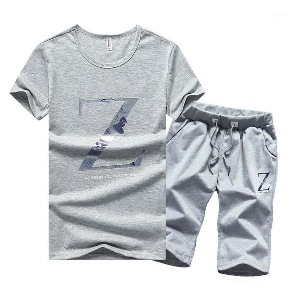 

summer two pieces mens sets tshirt shorts casual tracksuit set men fitness gym sets brand sportswear male gray black shorts1