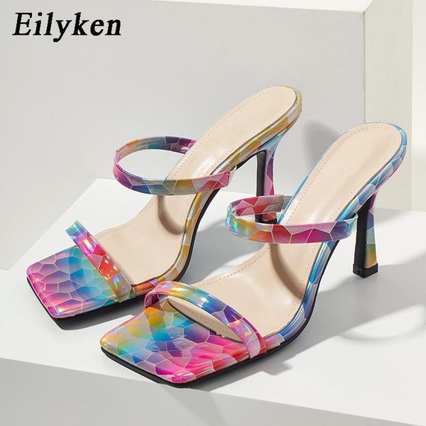 

eilyken 2021 new color serpentine high heel women slipper summer outdoor sandal high heel women sandal slides size 36-42, Black