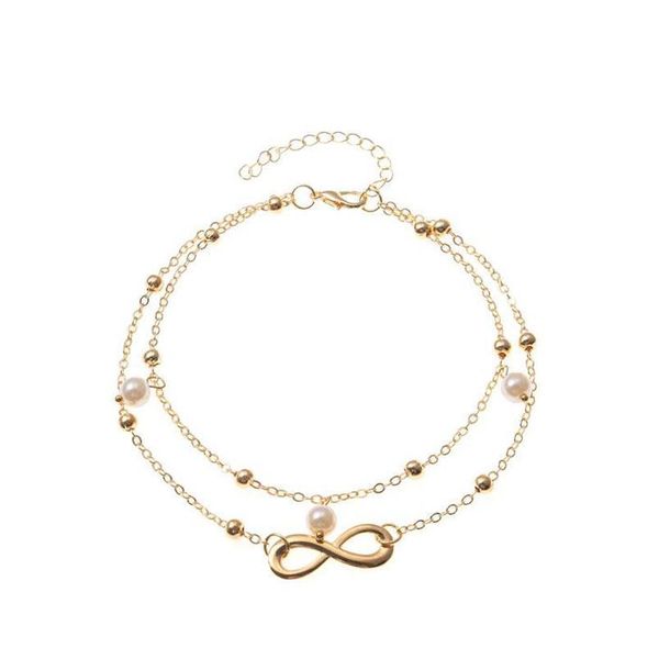 

charm bracelets fashion jewelry double layer eight pearls anklet chain alloy beads ankle bracelet beach anklets foot chains mnmtl, Golden;silver
