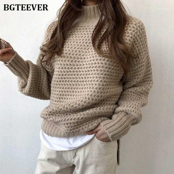 

bgteever elegant turtleneck thick women sweater winter striped jumpers female brief loose knit pullovers 2020 warm sweater 1, White;black
