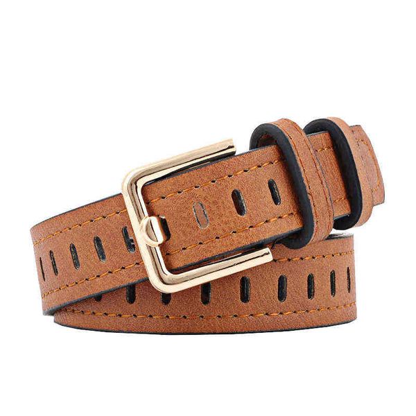 Frauen-Gürtel PU-Leder-Gürtel weibliche Metall ohne Pin-Schnalle Gürtel Damenmode Openwork-Taillenbund Frauen Casual Belt G220301