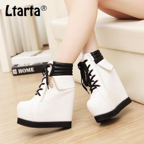

boots ltarta super-high heels platform women's shoes lace up hidden wedge color high heel -666-1, Black