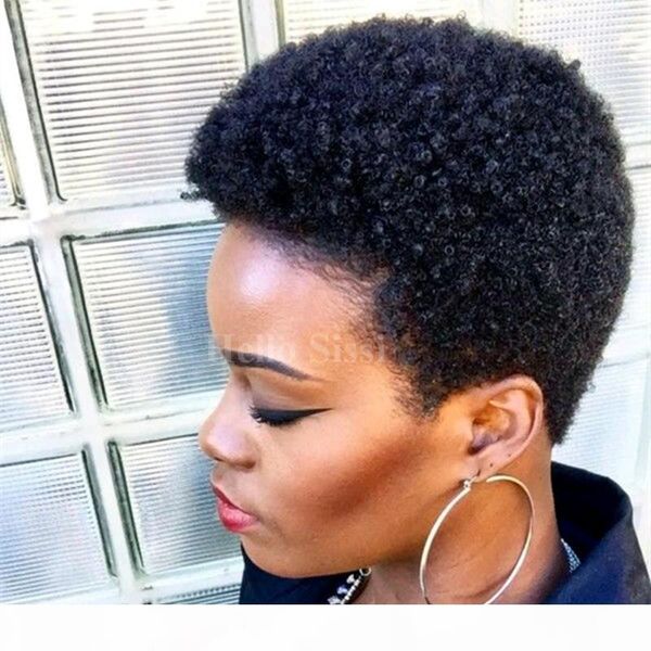 

short pixie hair human wig none lace brazilian hair afro kinky curl glueless lace front human hair wigs, Black;brown