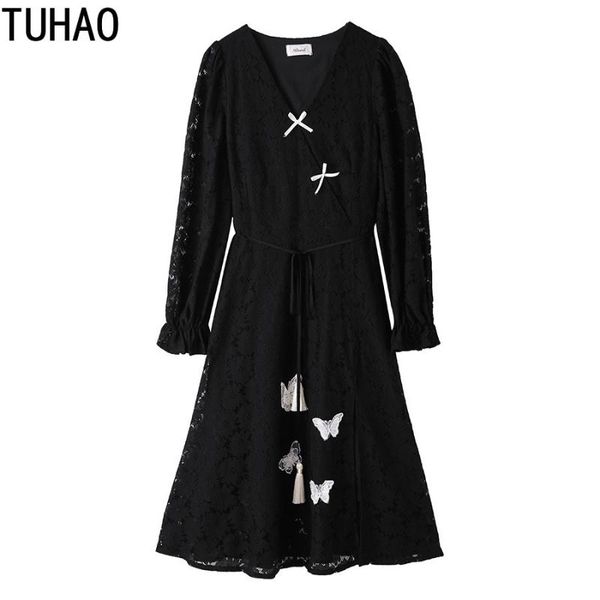 

tuhao plus size 4xl 3xl women's autumn winter lace black dress large size dresses office lady elegant vintage dress clothes wm30, Black;gray