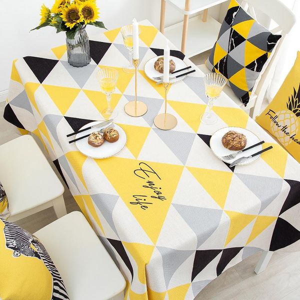 

yellow geometric waterproof tablecloth cotton linen art tablecloth zebra pineapple square table rectangular