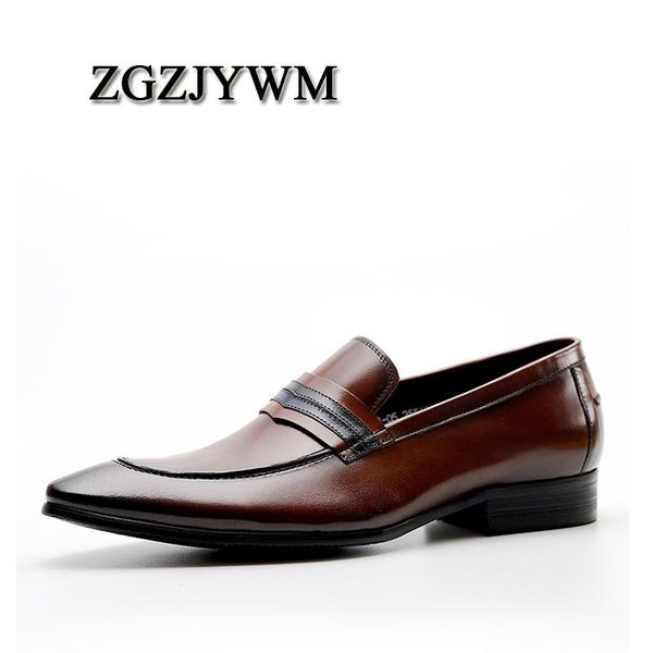 

zgzjywm formal british style men genuine leather trend pointed toe slip-on design black/red mens business wedding dress shoes